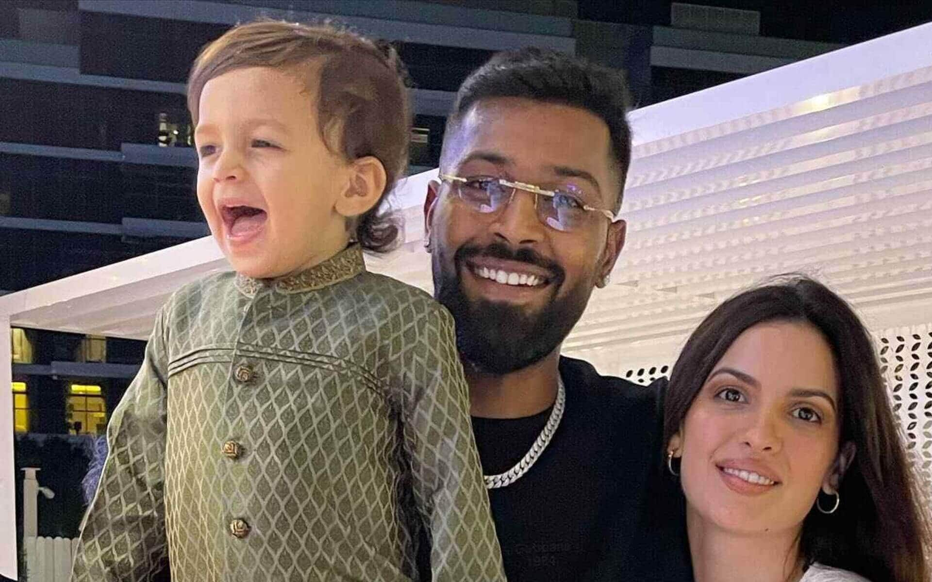 Hardik Pandya with Natasa and his son [X.com]